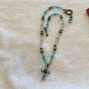 Micheal Kor’s (??) beaded necklace with cross. 15”.